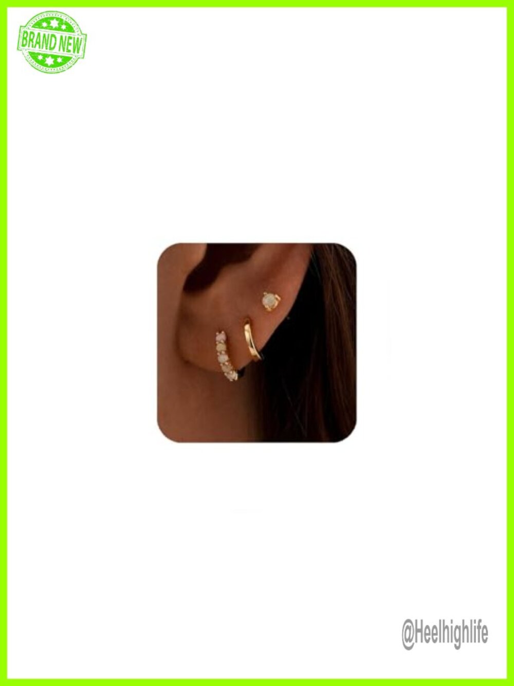 Opal Huggie Hoop Earrings Set 14K Gold Plated Stud Small Stackable